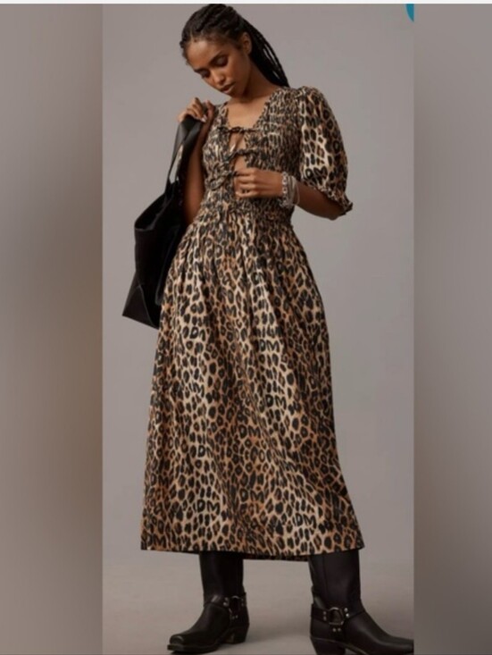 Damson Madder Dresses & Skirts - Damson Madder Bluebelle Leopard Print  Midi Dress Size 12